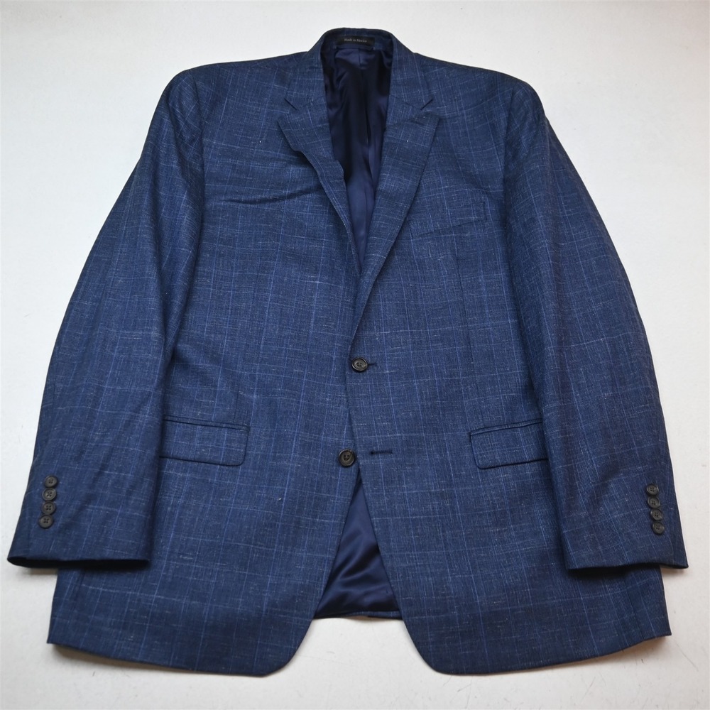 Lauren Ralph Lauren 46L Blue Glenn Check Wool Silk Linen Blazer Sport Coat